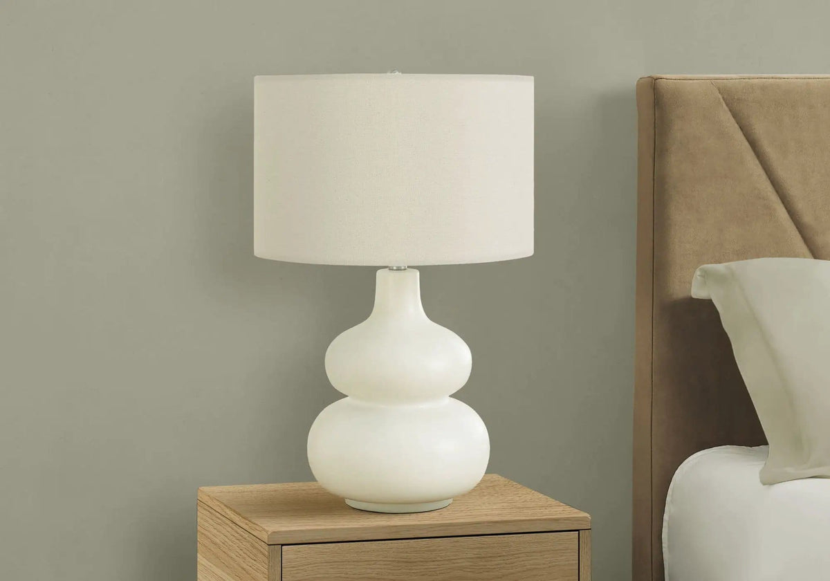 Lighting, Table Lamp, Contemporary - | 16 x 16 x 25 in | Linen & Metal | Cream