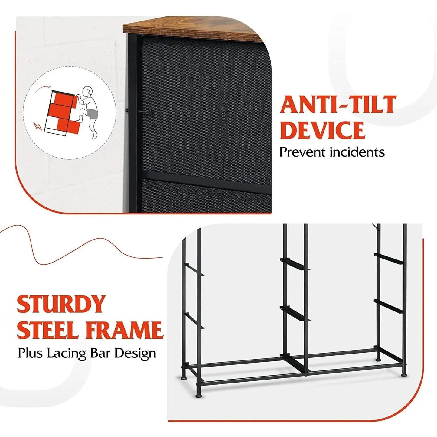 Dark Grey Chest Of Drawers With Wood Top For Bedroom Storage from PriceLows™