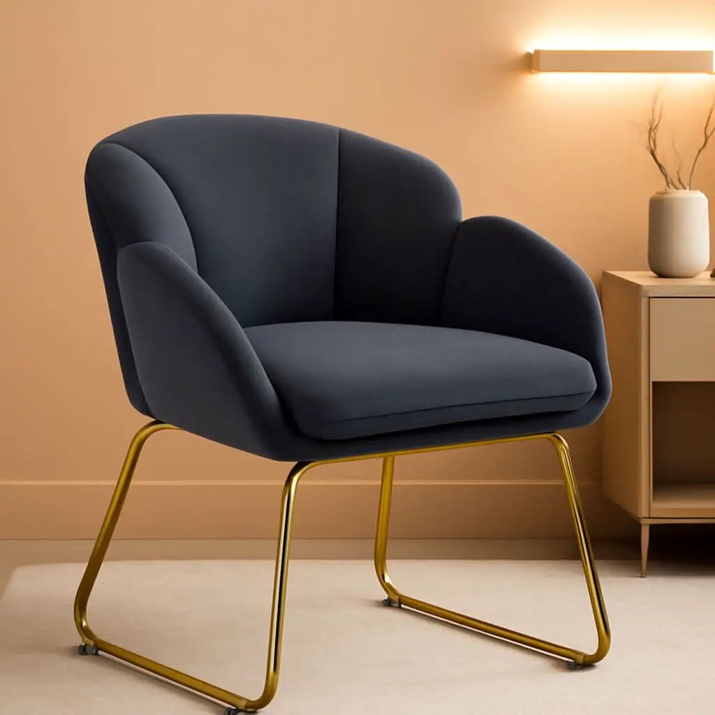 Flower Shape Velvet Armchair With Golden Legs Dark Gray from PriceLows™