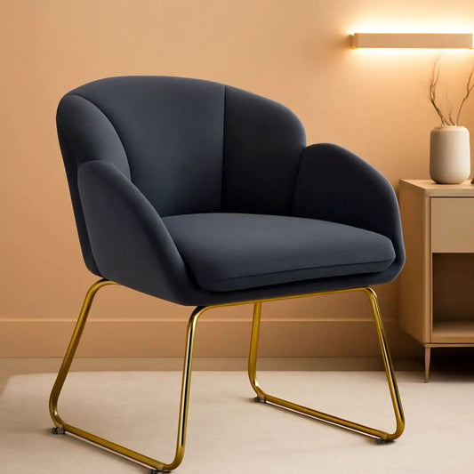 Flower Shape Velvet Armchair With Golden Legs Dark Gray from PriceLows™