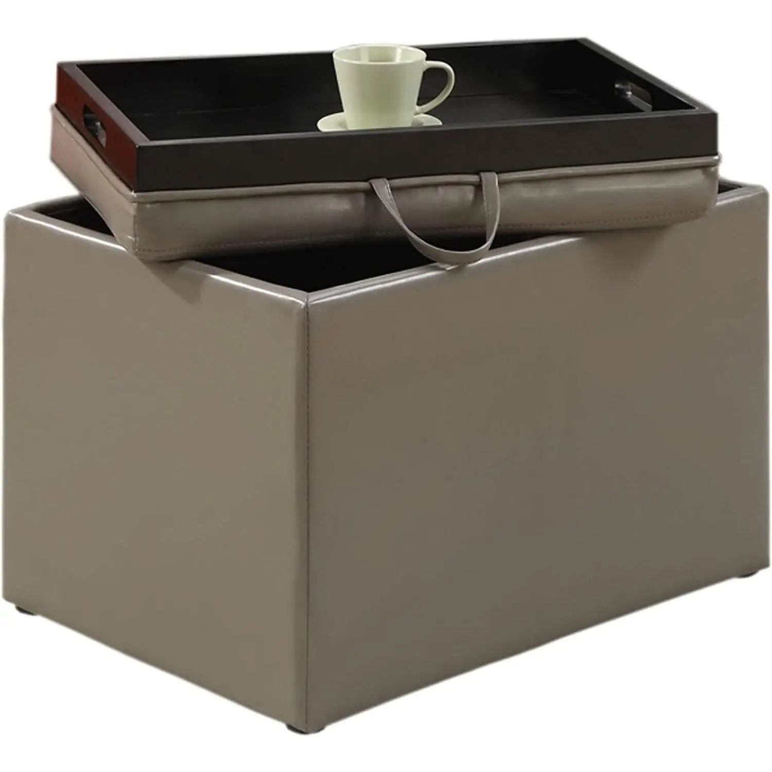 Gray Storage Ottoman With Reversible Tray Top Modern Design from PriceLows™