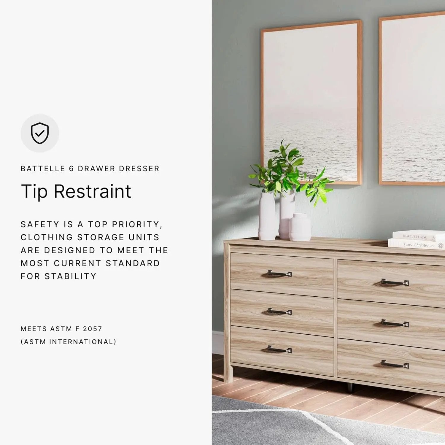 Mid-Century Modern 6 Drawer Dresser With Chevron Pattern from PriceLows™