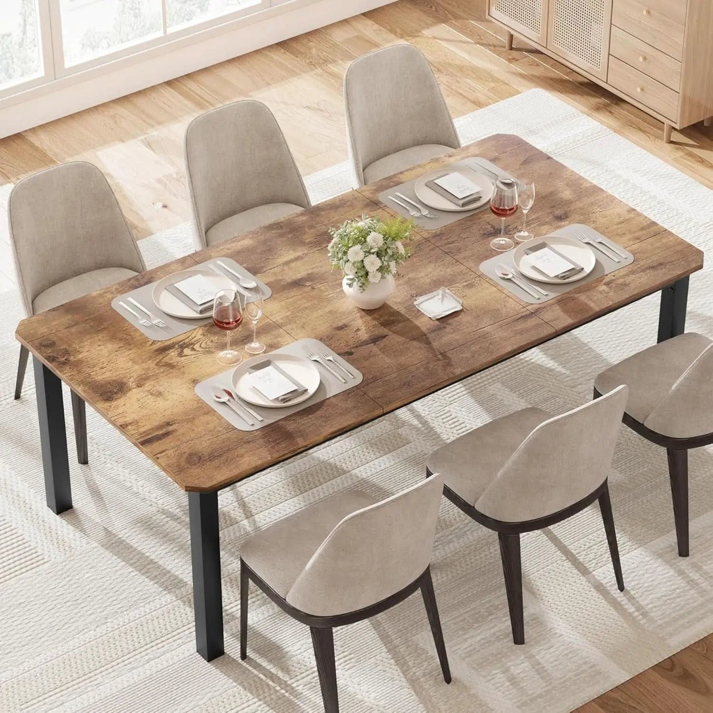 Industrial Wood Dining Table 78.7 Inches Long Brown Finish from PriceLows™