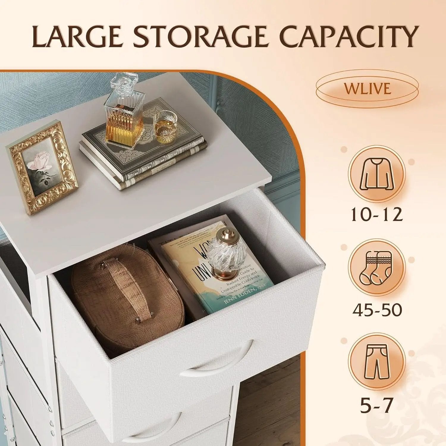 Fabric Dresser For Bedroom With Tall White Finish Storage from PriceLows™