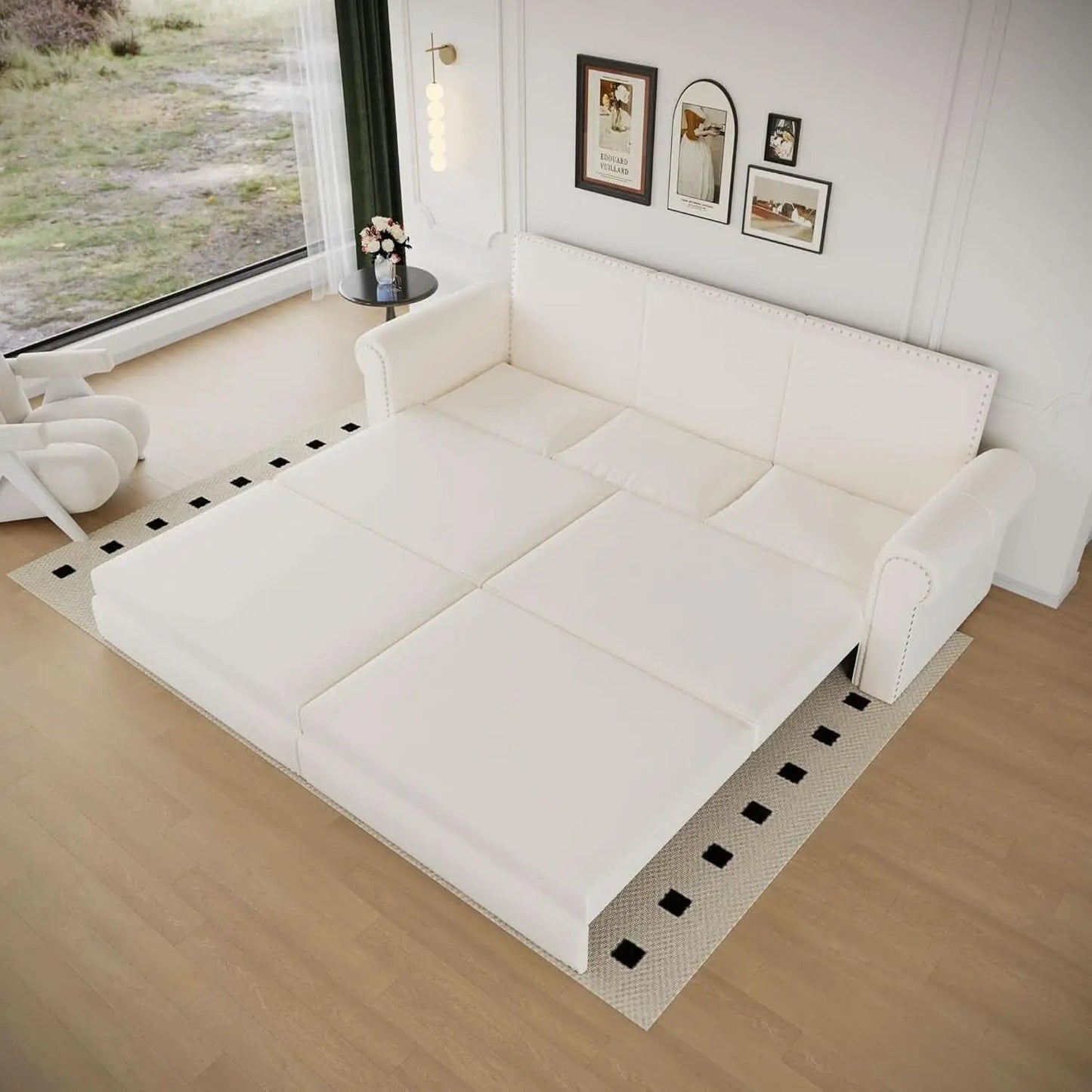 King Size Multifunctional Sleeper Sofa Beige Velvet from PriceLows™