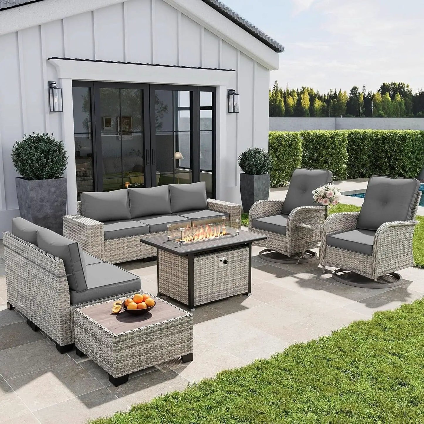 10-Piece Outdoor Patio Set with Fire Pit Table from PriceLows™