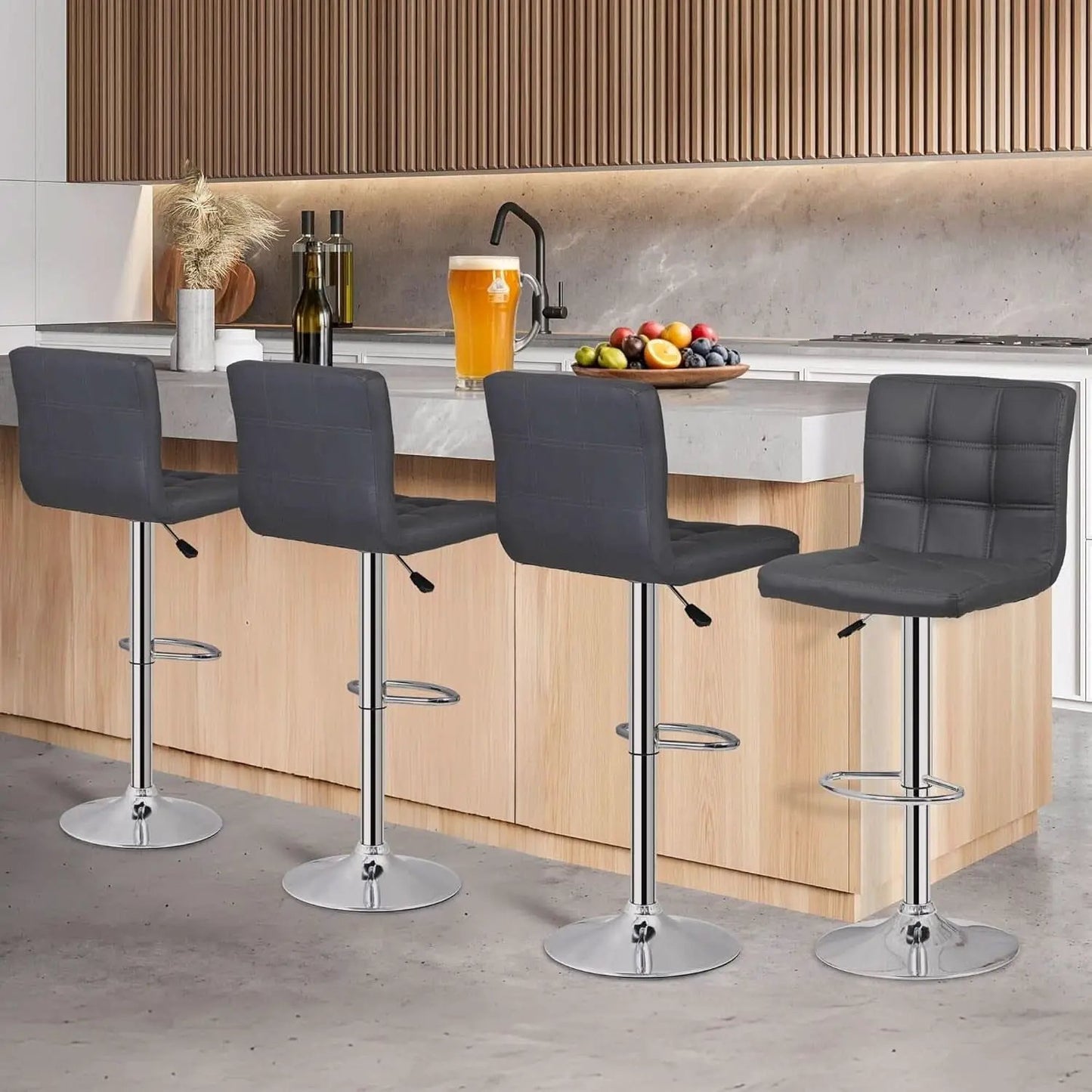 Set Of 4 Adjustable Swivel Barstools In Grey PU Leather from PriceLows™