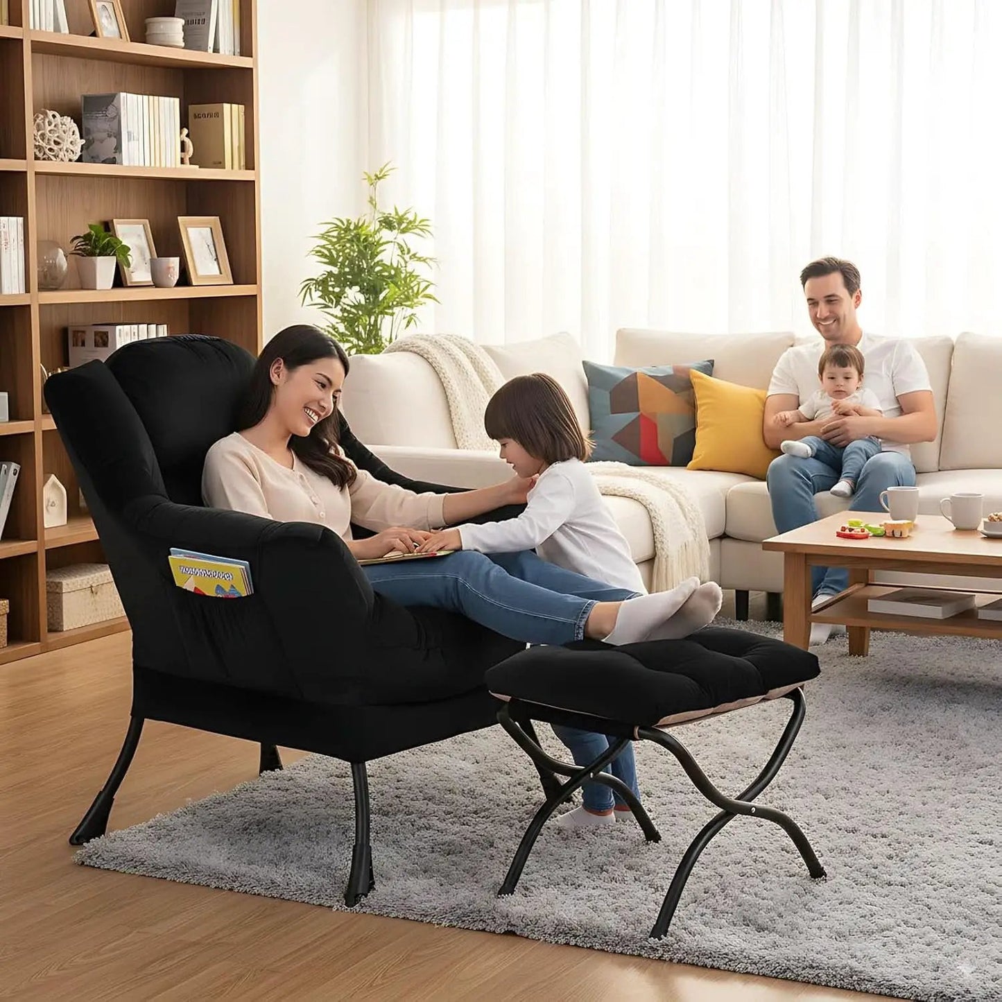 Large Upholstered Lounge Chair With Ottoman And Armrests from PriceLows™