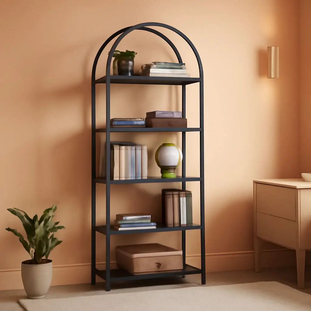 Tall Black Arched Bookcase With 5 Open Shelves For Living Room from PriceLows™