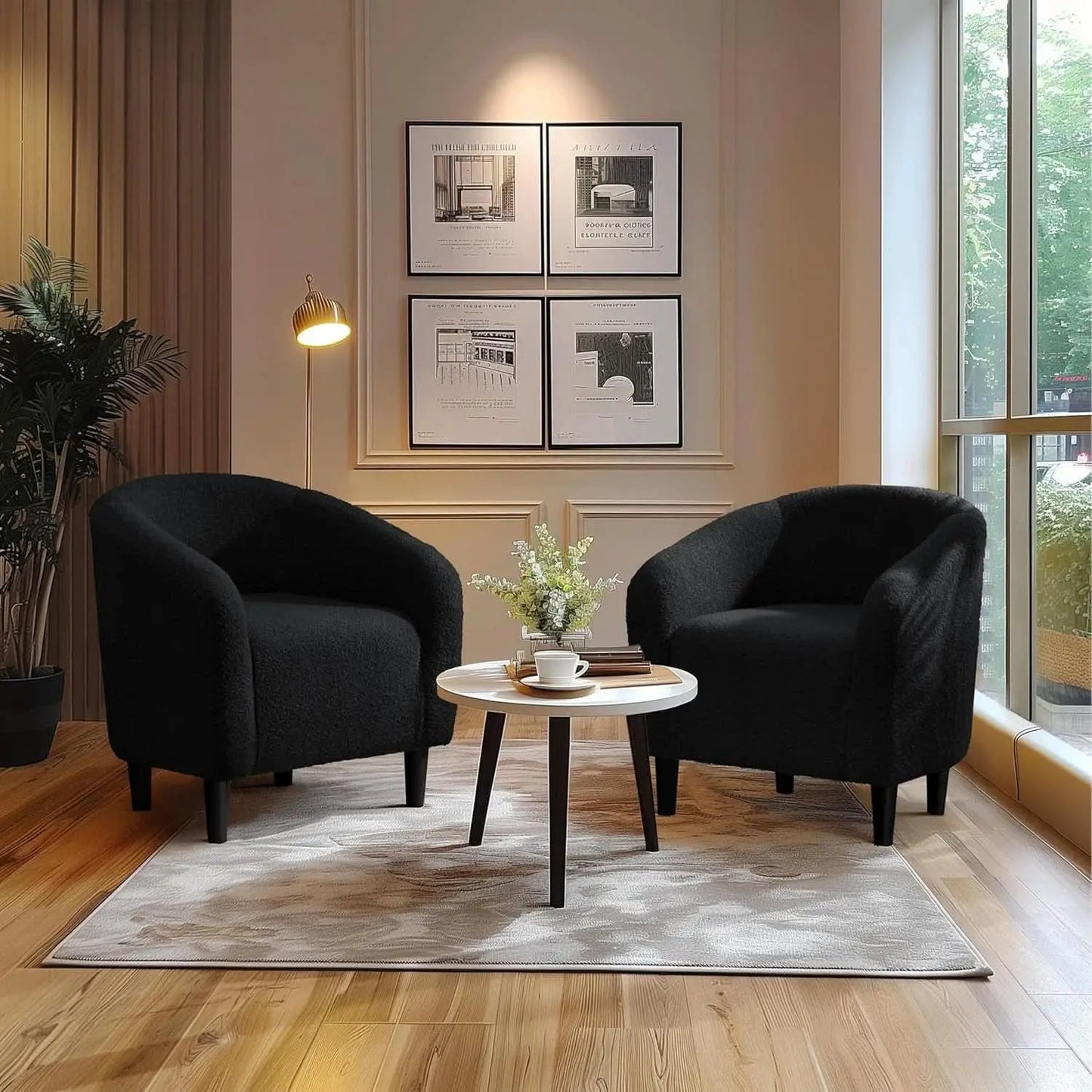 Black Boucle Armchair Club Chair Cushioned Comfort from PriceLows™