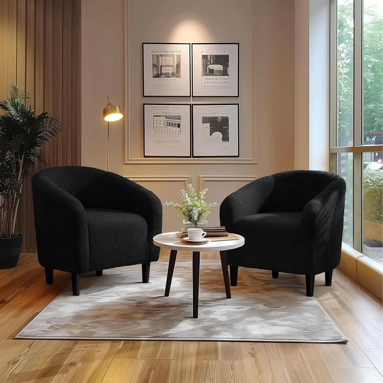 Black Boucle Armchair Club Chair Cushioned Comfort from PriceLows™