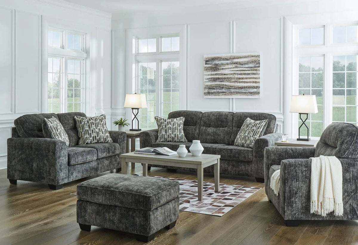 Lonoke Living Room Set | Sofa And Loveseat | Plush Upholstery | Dark Tri-Block Legs