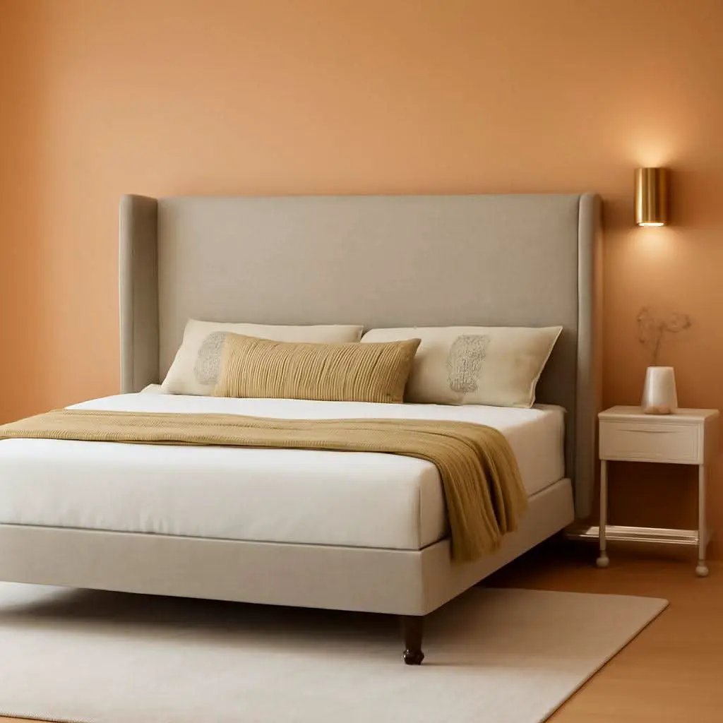 King Size Wingback Headboard Upholstered Bed Frame Khaki from PriceLows™
