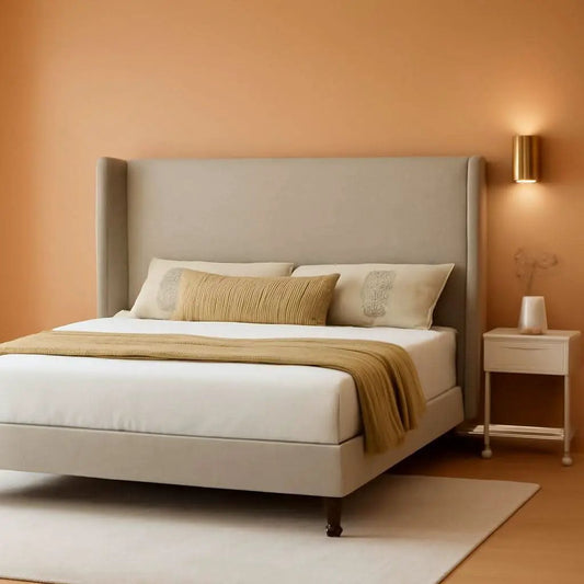 King Size Wingback Headboard Upholstered Bed Frame Khaki from PriceLows™