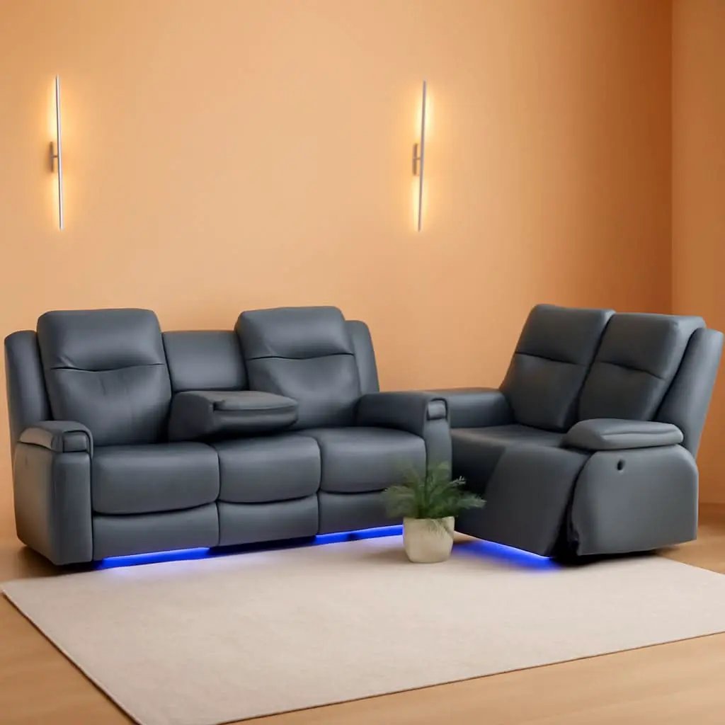 Power Recliner Sofa Set Leather With USB Ports Living Room from PriceLows™