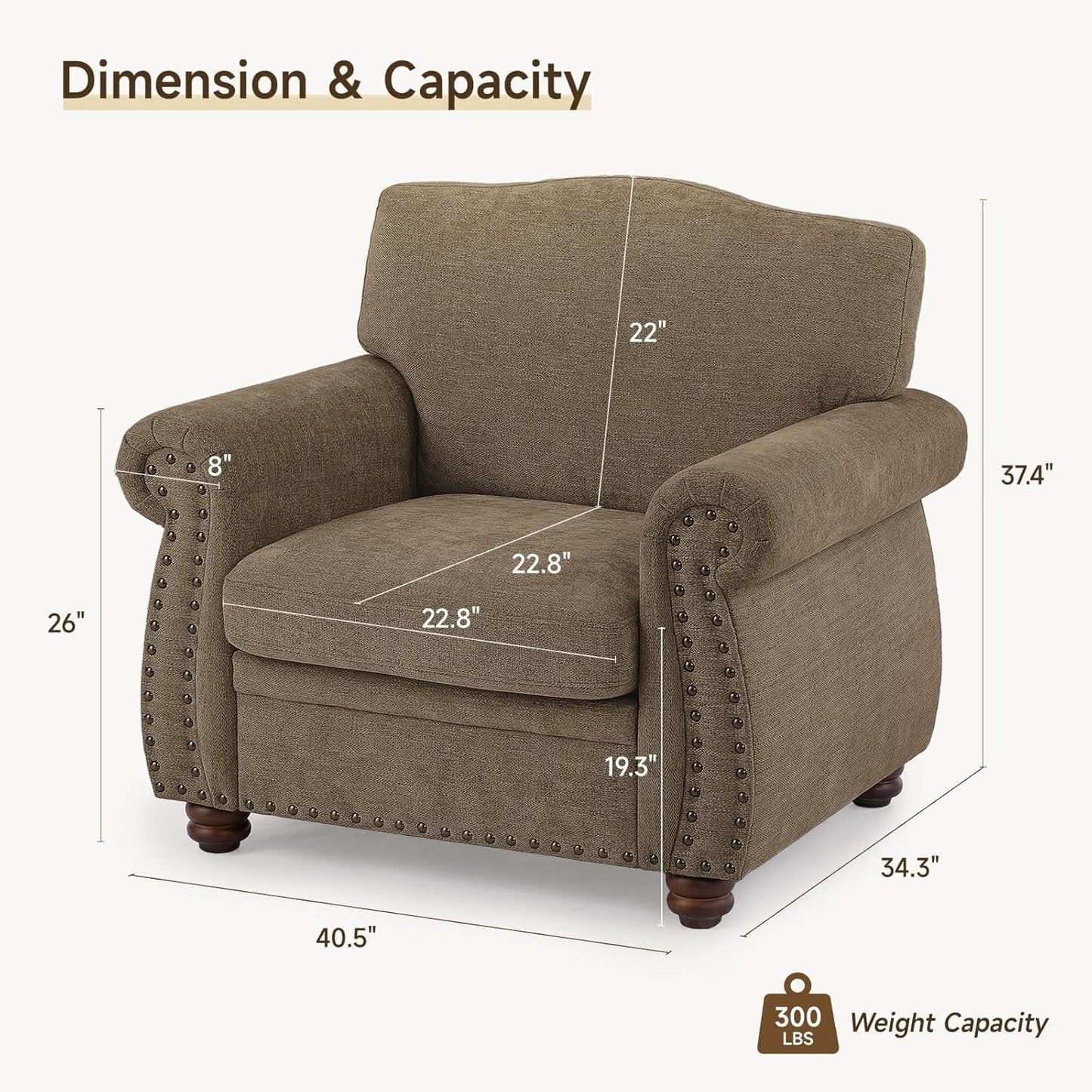 Brown Nailhead Trim Armchair For Living Room Decor from PriceLows™