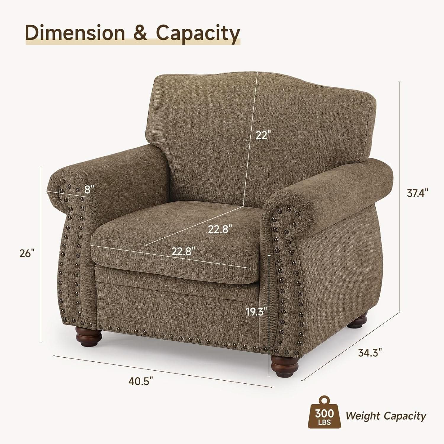 Brown Nailhead Trim Armchair For Living Room Decor from PriceLows™