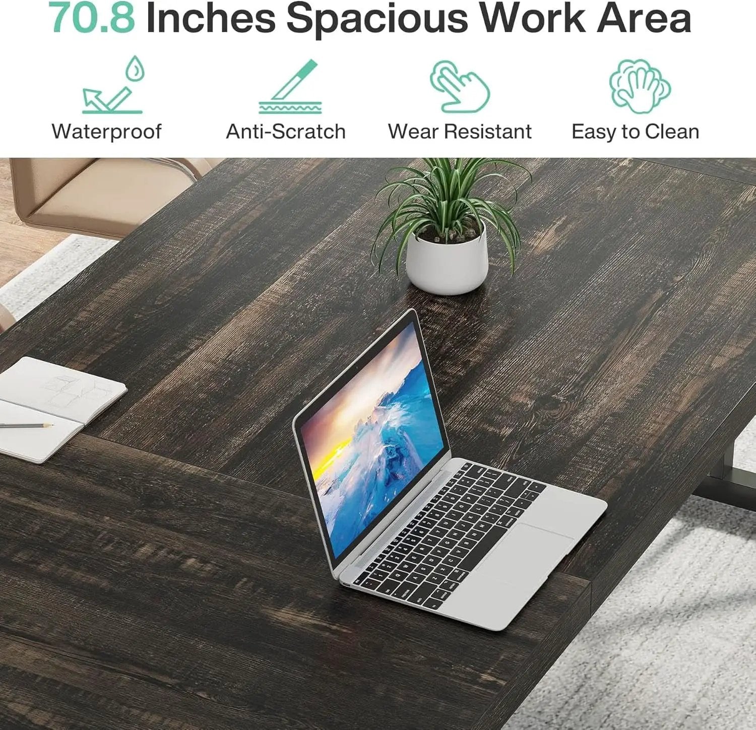 70.8 Inch Executive Desk Black Oak Office Desk Home Office from PriceLows™