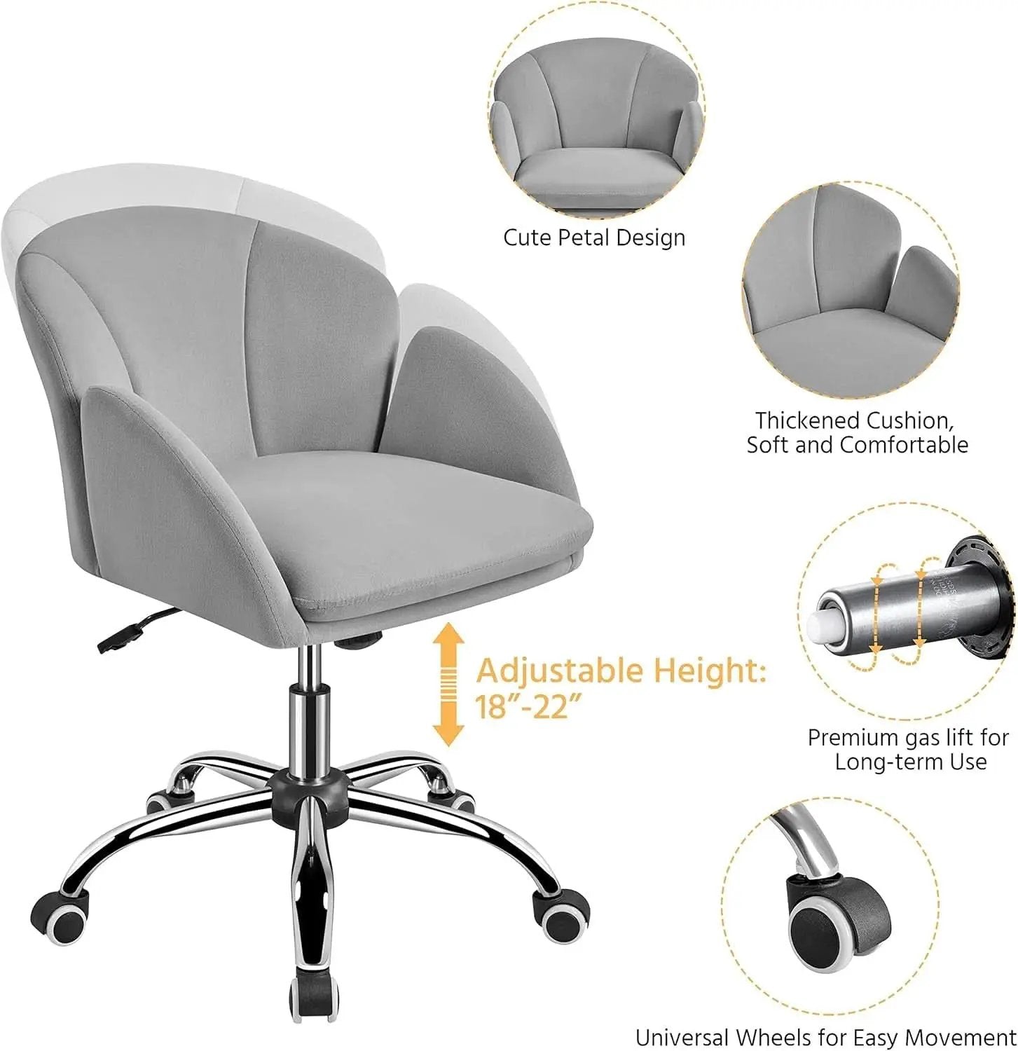 Velvet Desk Chair Armrests Light Gray Modern Office Chair from PriceLows™