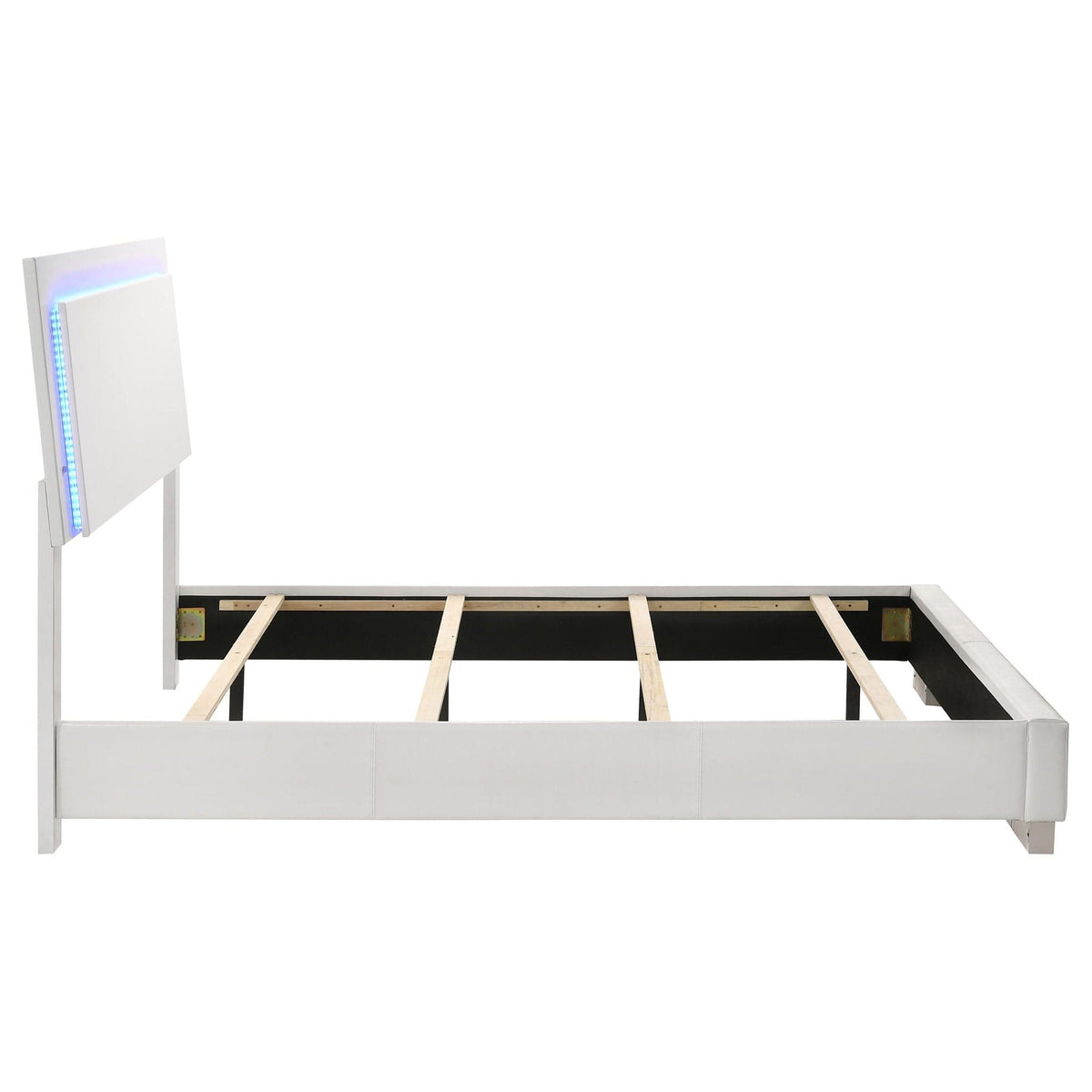 Felicity Wood Full LED Panel Bed White High Gloss | 57.75 x 81 x 48.5 in | Faux Leather & Wood | Bedroom