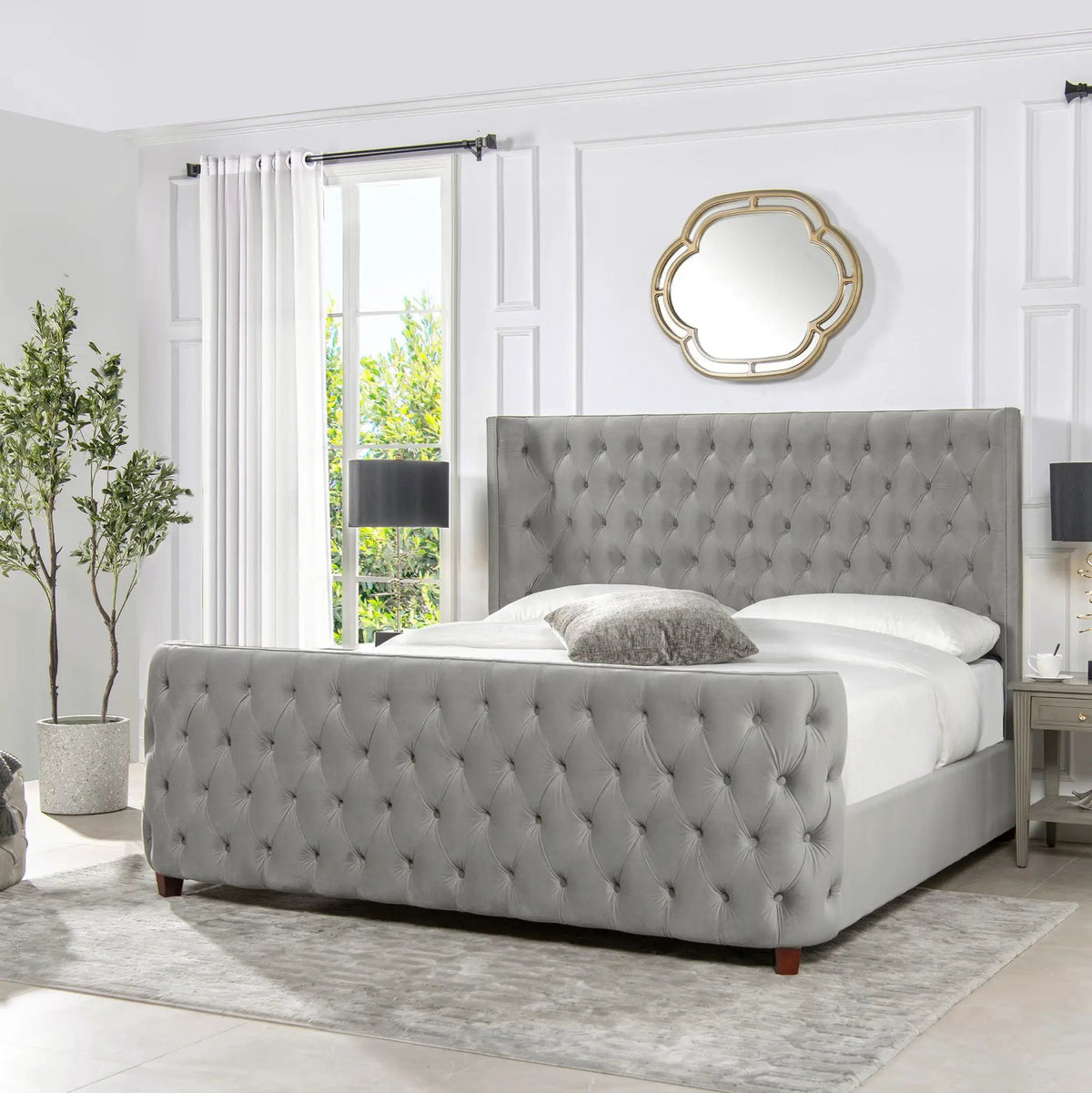 Brooklyn Tufted Panel Bed | Headboard And Footboard Set | Wingback Design | Diamond Tufting