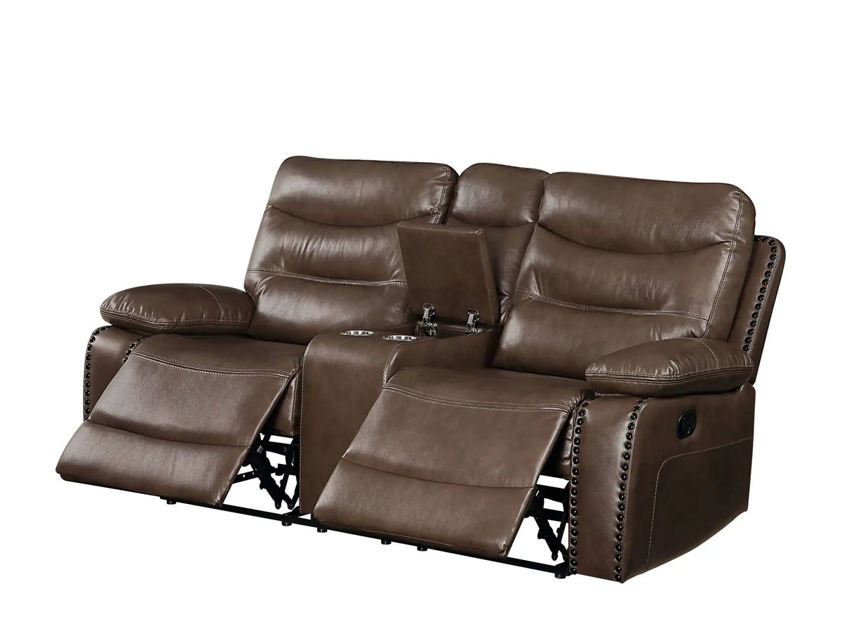 Aashi Leather Gel Match Recliner Loveseat | 38 x 72 x 34 in | Leather & Metal | Brown