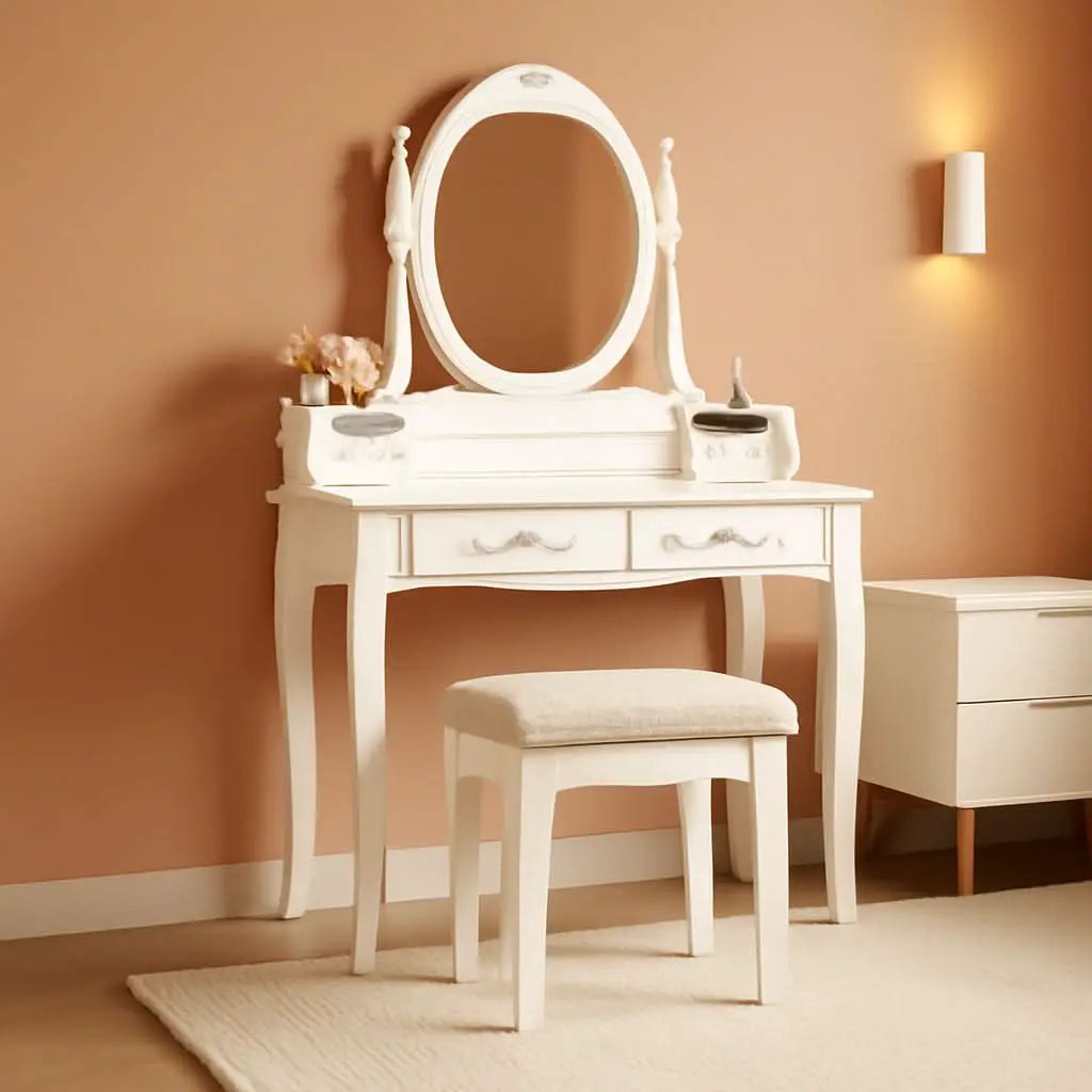 White Vanity Table Set With 360 Degree Rotating Mirror from PriceLows™