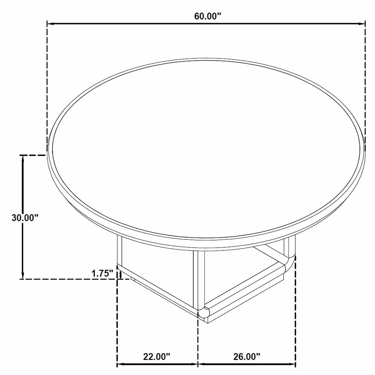 Leandro 60-inch Round Dining Table Burnished | 59.75 x 59.75 x 30.25 in | Dining Room Furniture | Black