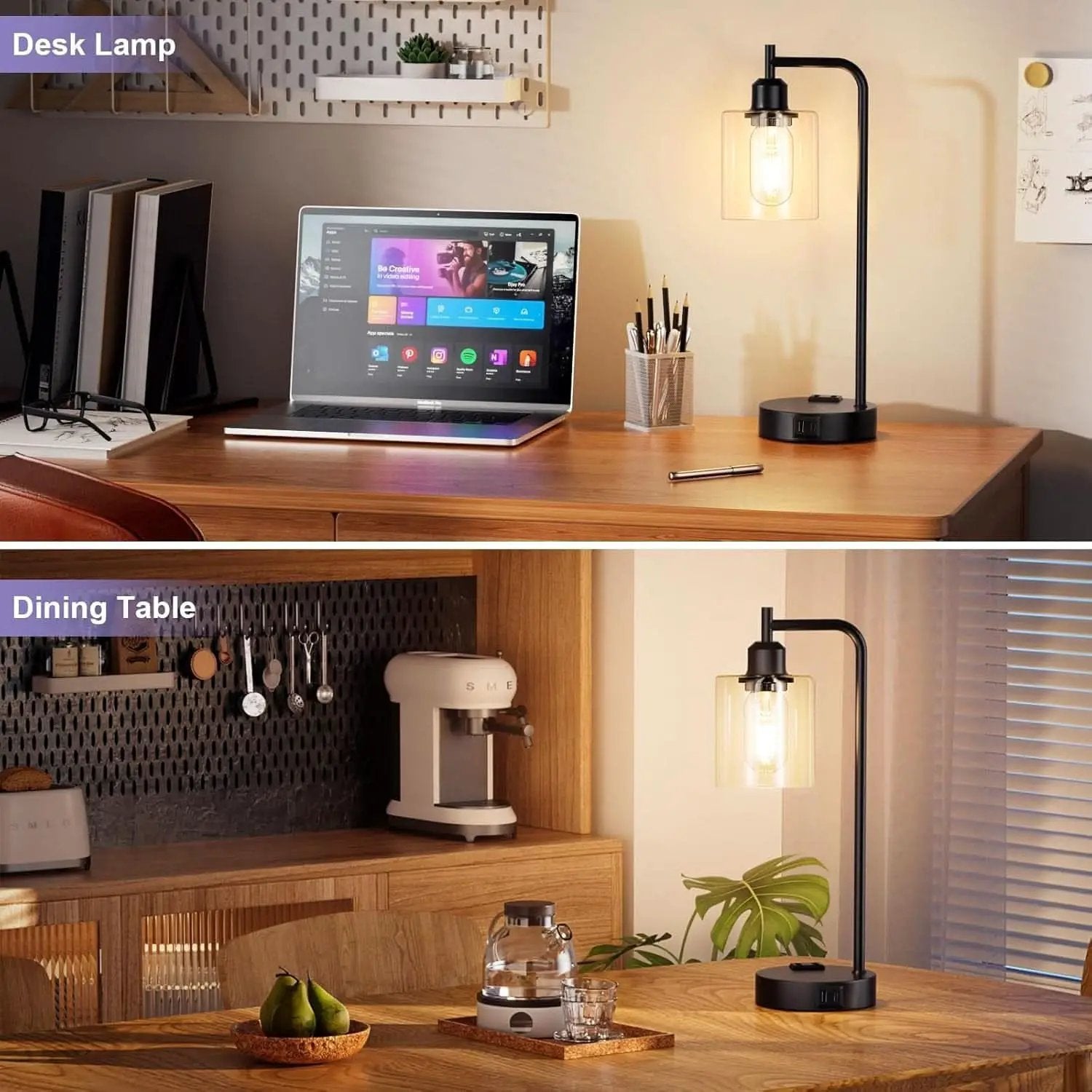 Industrial Touch Table Lamps Bundle Black 3 Way Dimmable USB from PriceLows™