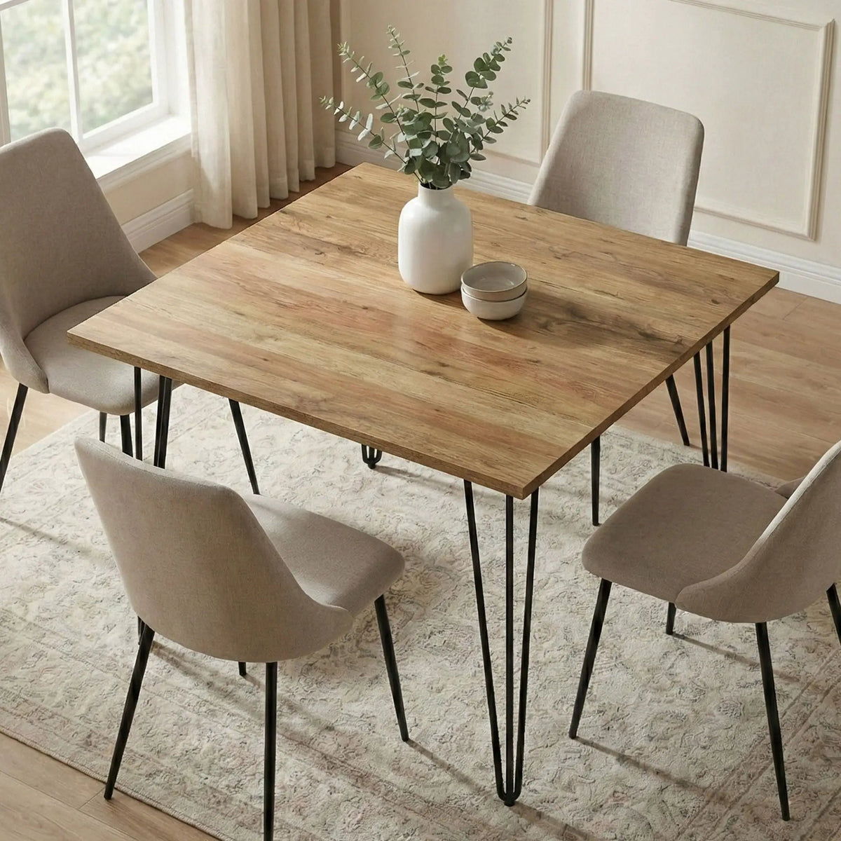 Hunter Dining Table | 66 Inch Width | Solid Mango Wood Top | Hairpin-Style Iron Base