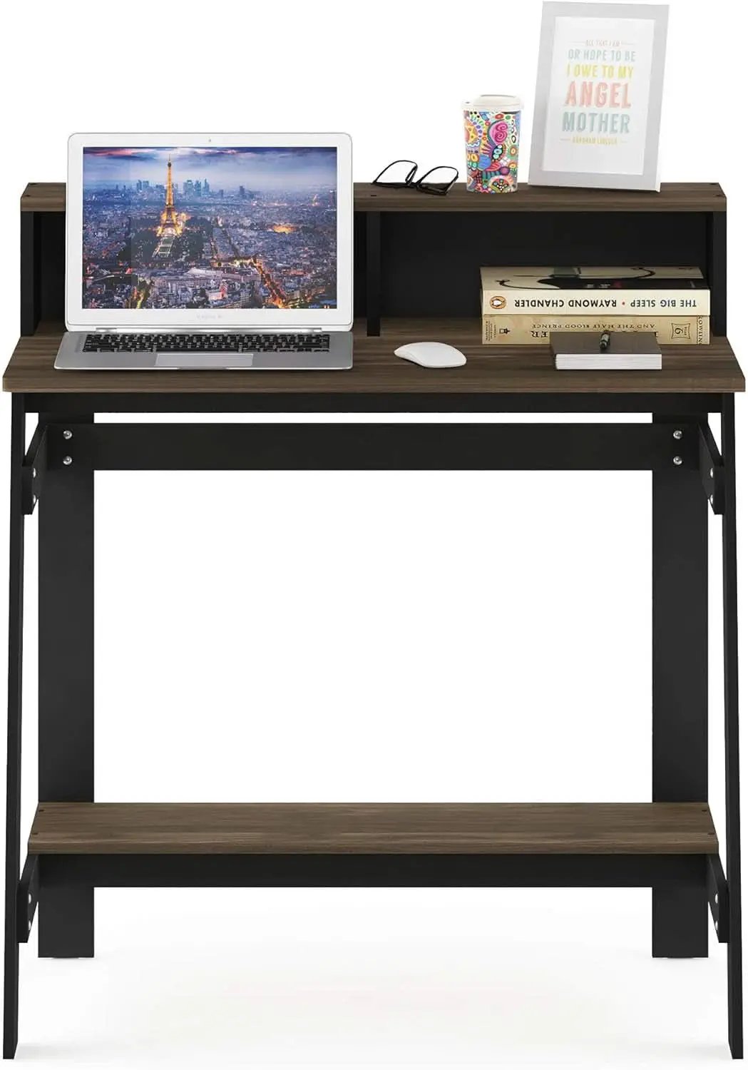 A Frame Computer Desk with Hutch Storage in Columbia Walnut from PriceLows™