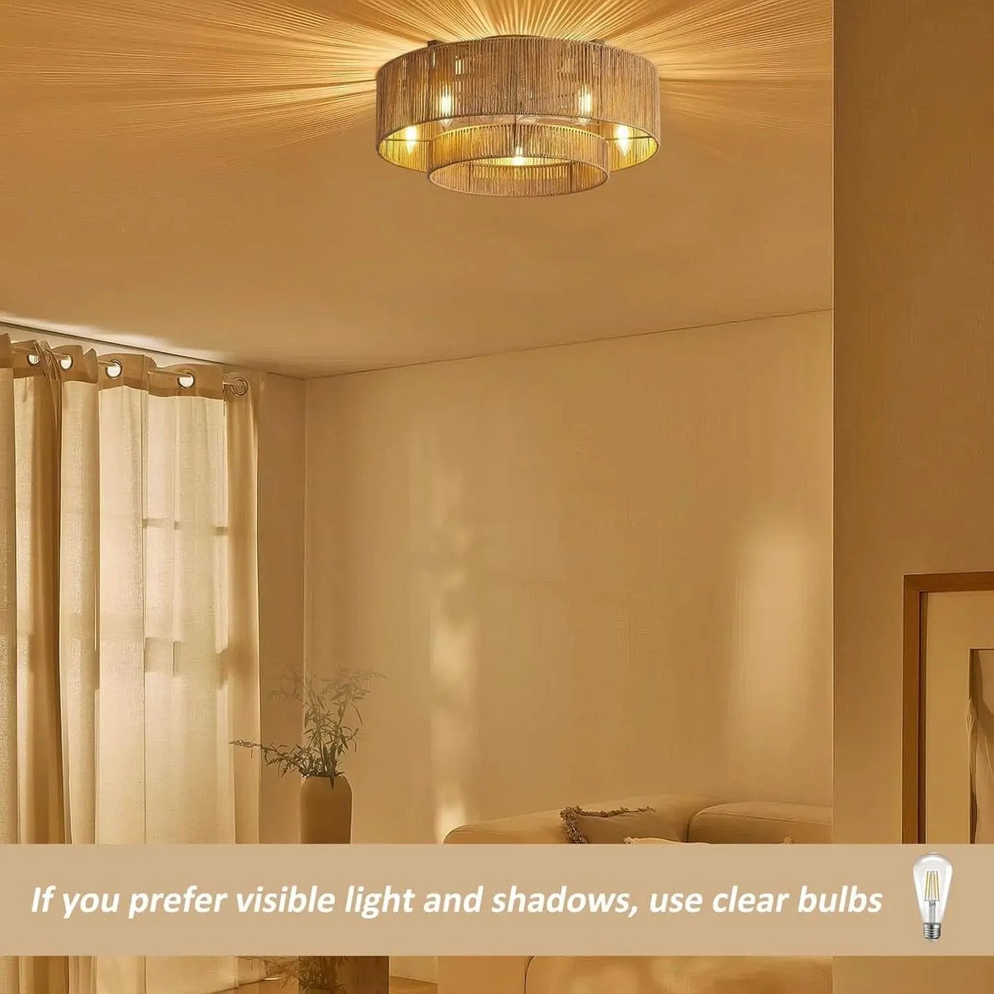 20 Inch Rattan Boho Ceiling Fan With Integrated LED Light from PriceLows™