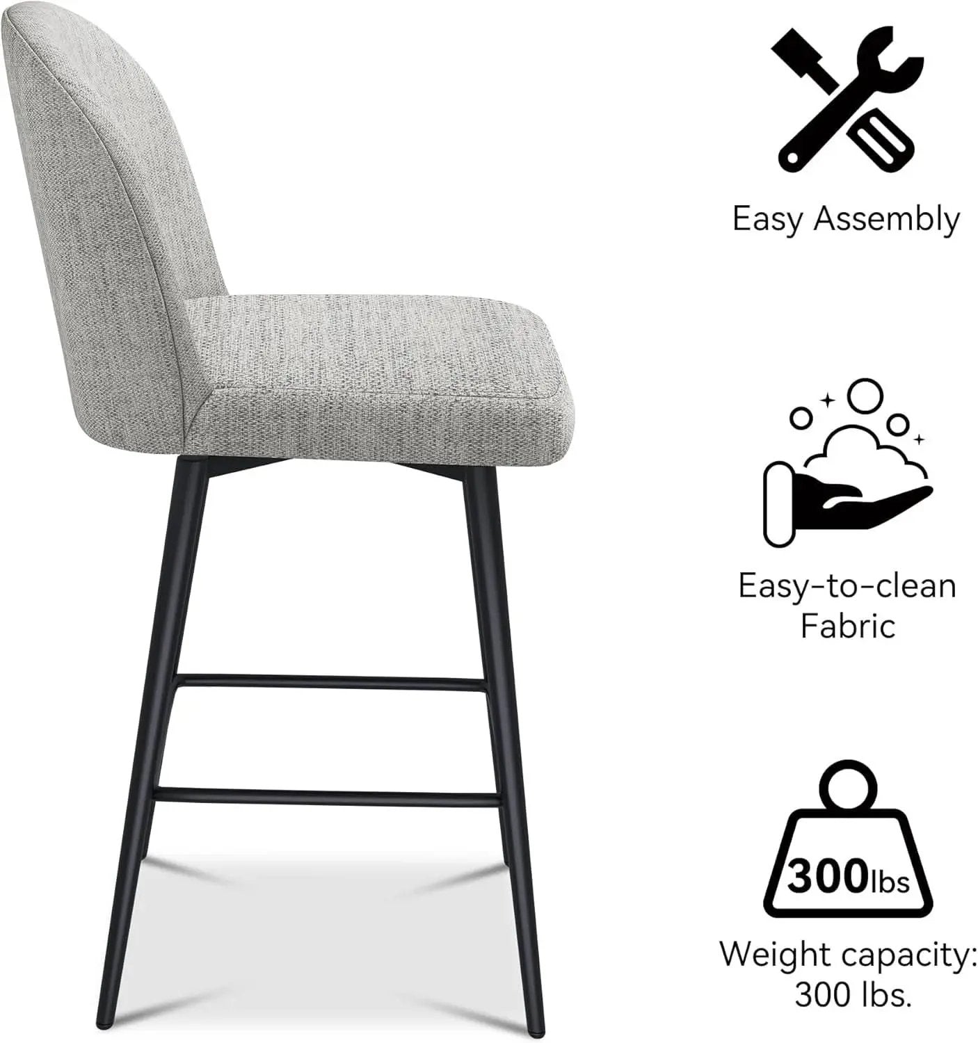 Counter Height Bar Stools 26 Inch 360 Swivel Grey Set of 3 from PriceLows™