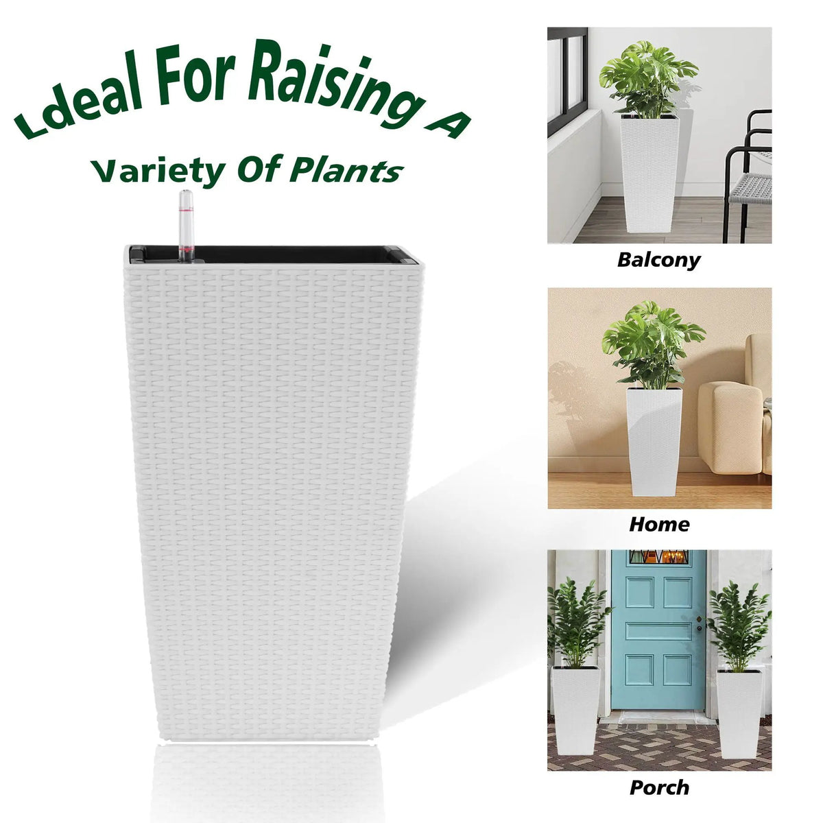 Square Planter | Automatic Watering | Dual Reservoir | Set of 2 White