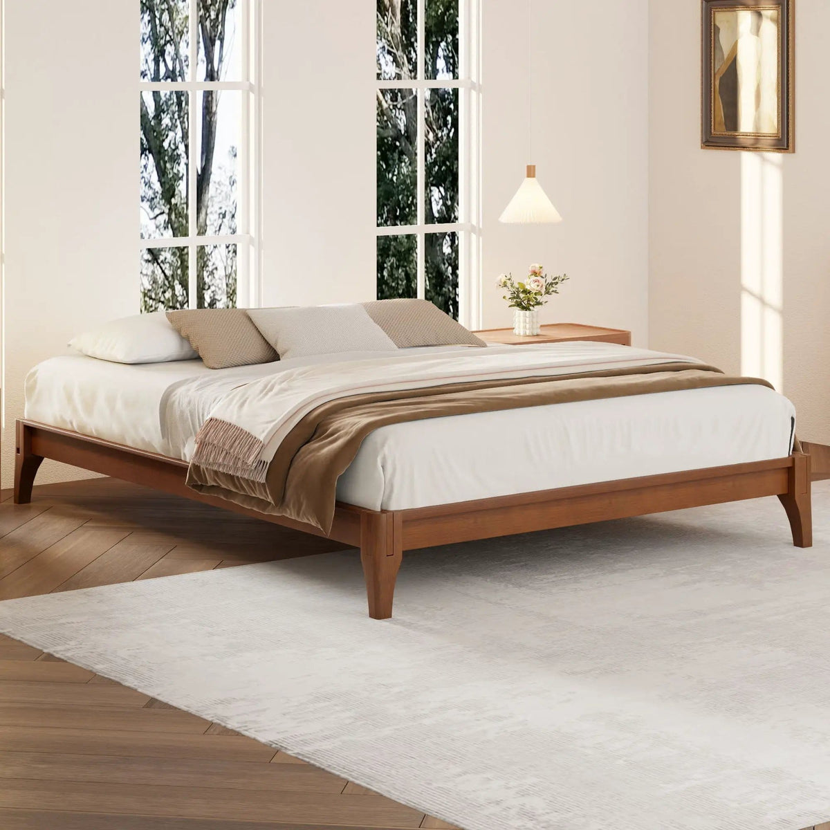 Solid Dry Bamboo Platform Bed Frame, With Slat Support | 6 Pieces | Bamboo | Bedroom