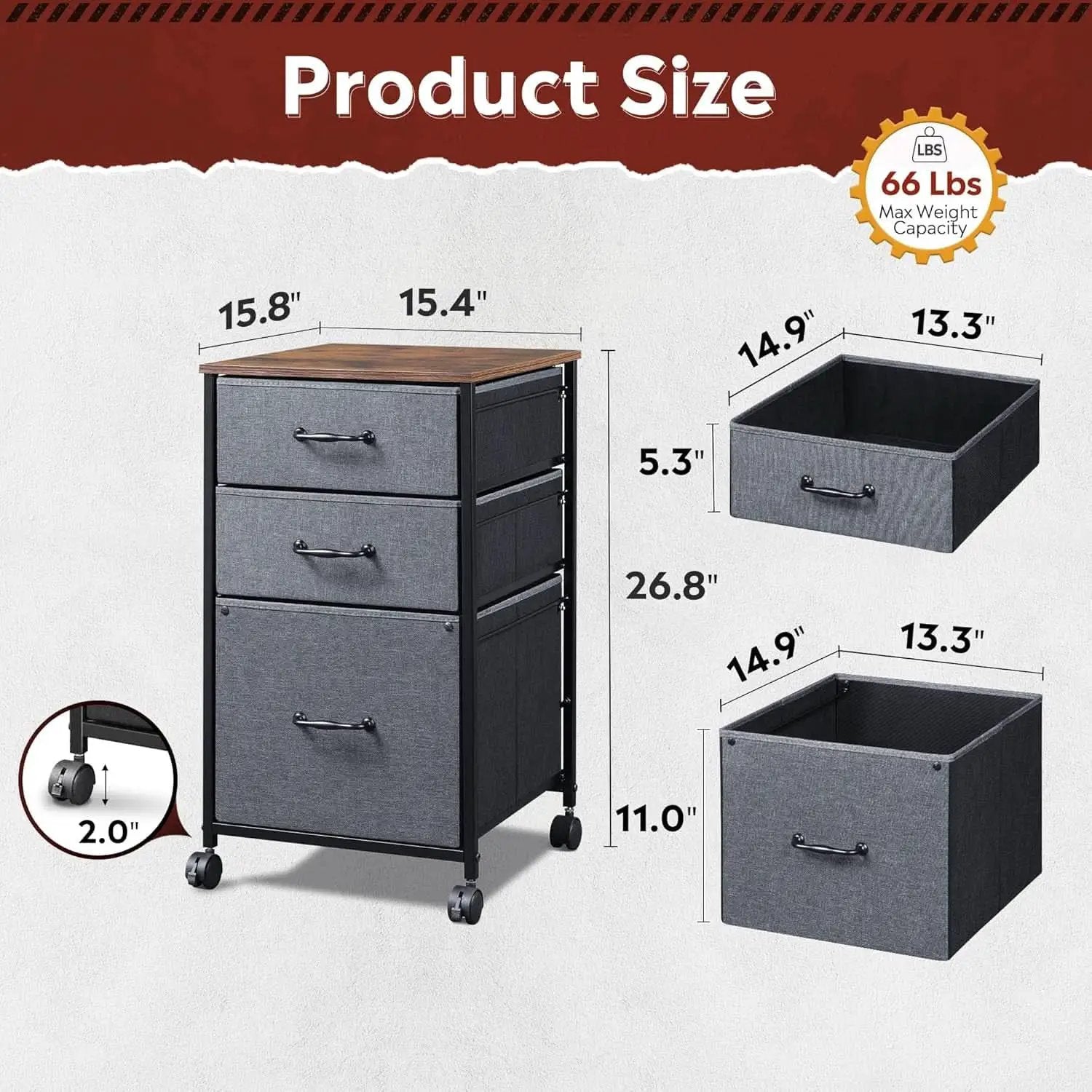 Mobile File Cabinet Rolling Printer Stand With 3 Drawers from PriceLows™