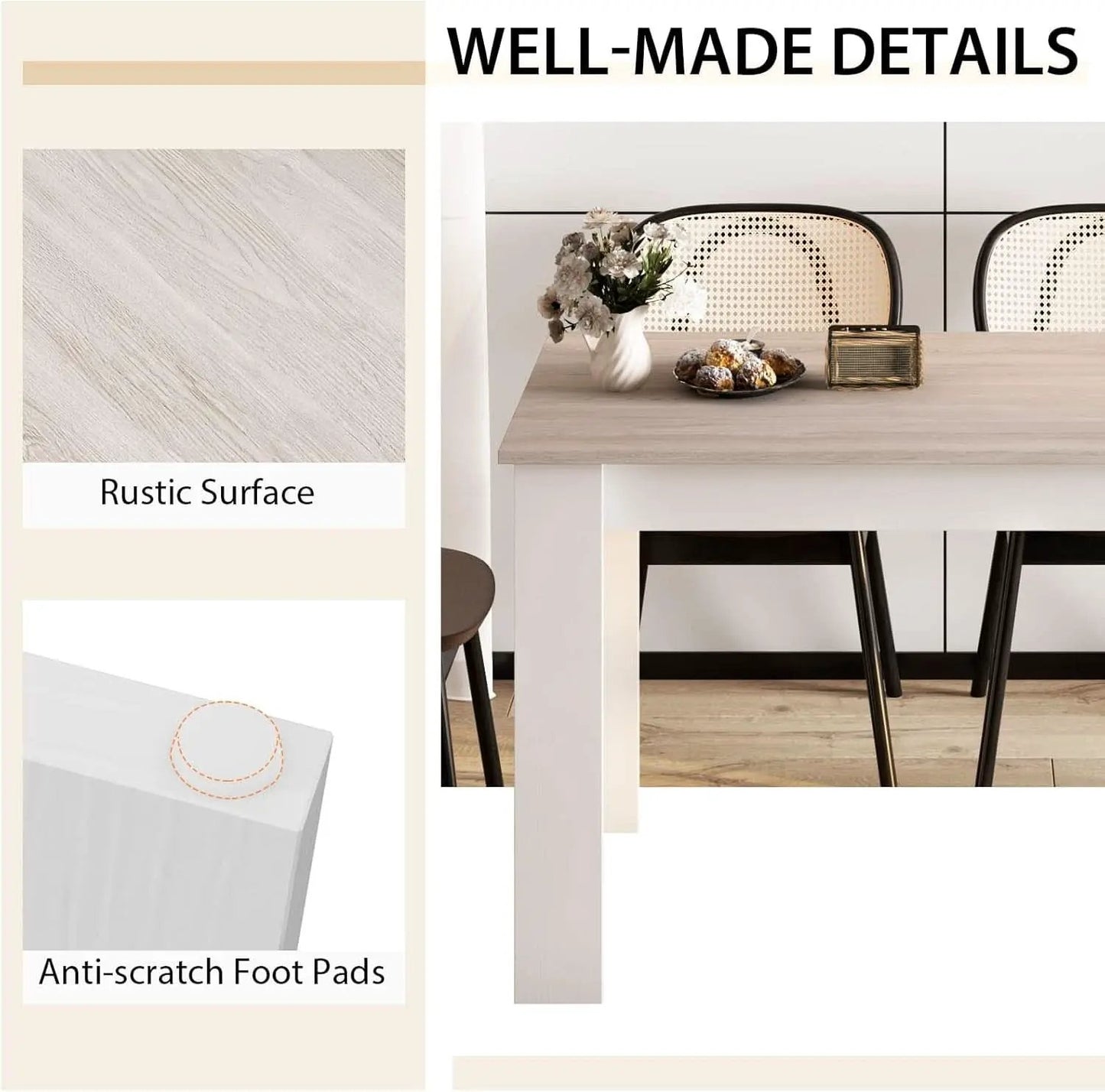 Wooden Dining Table For Four 47 By 28 Inches White Gray from PriceLows™
