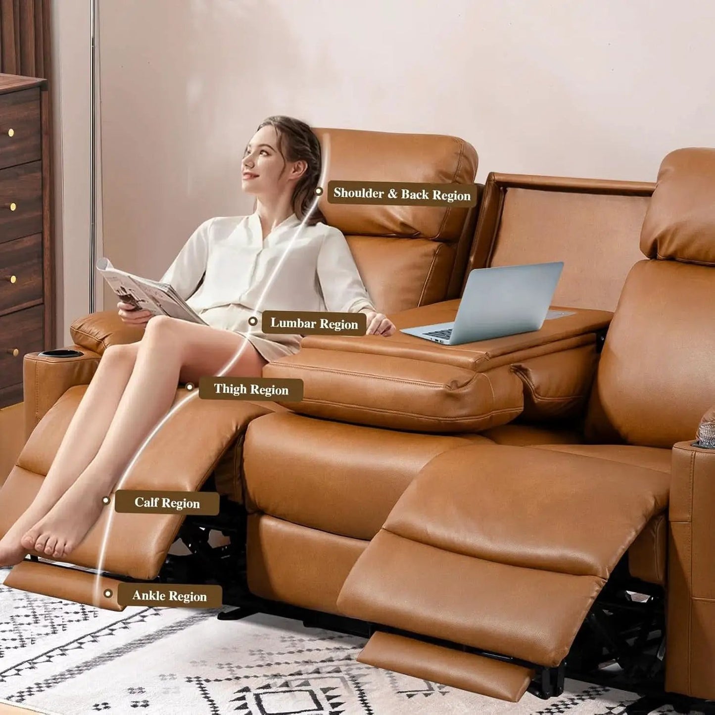 Power Three Seat Recliner Sofa With USB Ports Brown Finish from PriceLows™