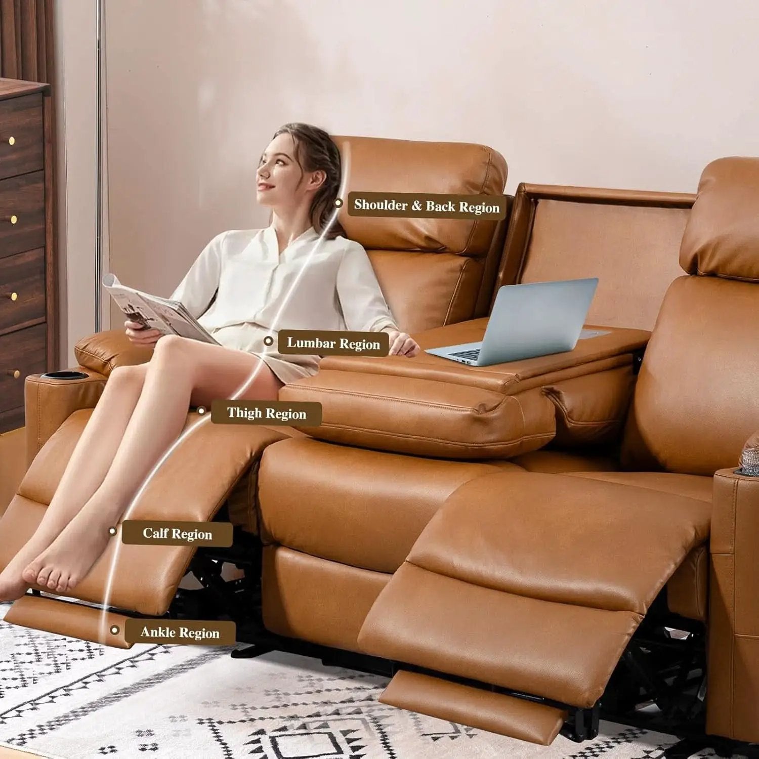 Power Three Seat Recliner Sofa With USB Ports Brown Finish from PriceLows™