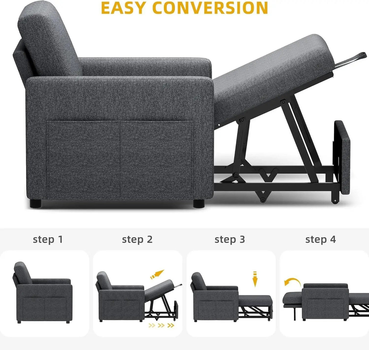 SlateGray Convertible Sleeper Sofa Bed With Armrests from PriceLows™
