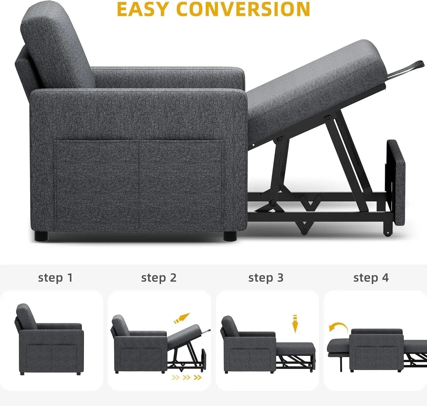 SlateGray Convertible Sleeper Sofa Bed With Armrests from PriceLows™