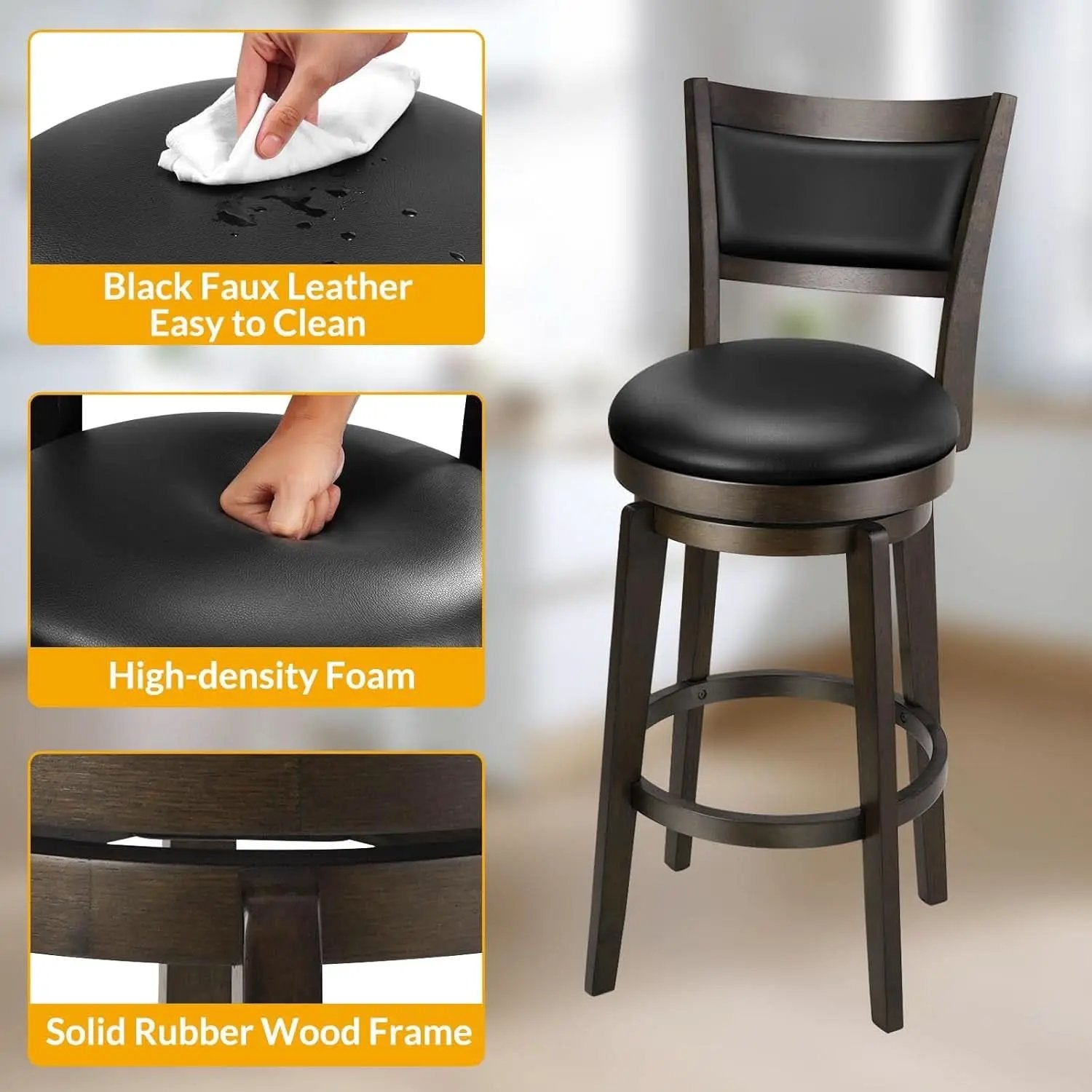 24 Inch Counter Height Swivel Bar Stools Black Set Of 2 from PriceLows™