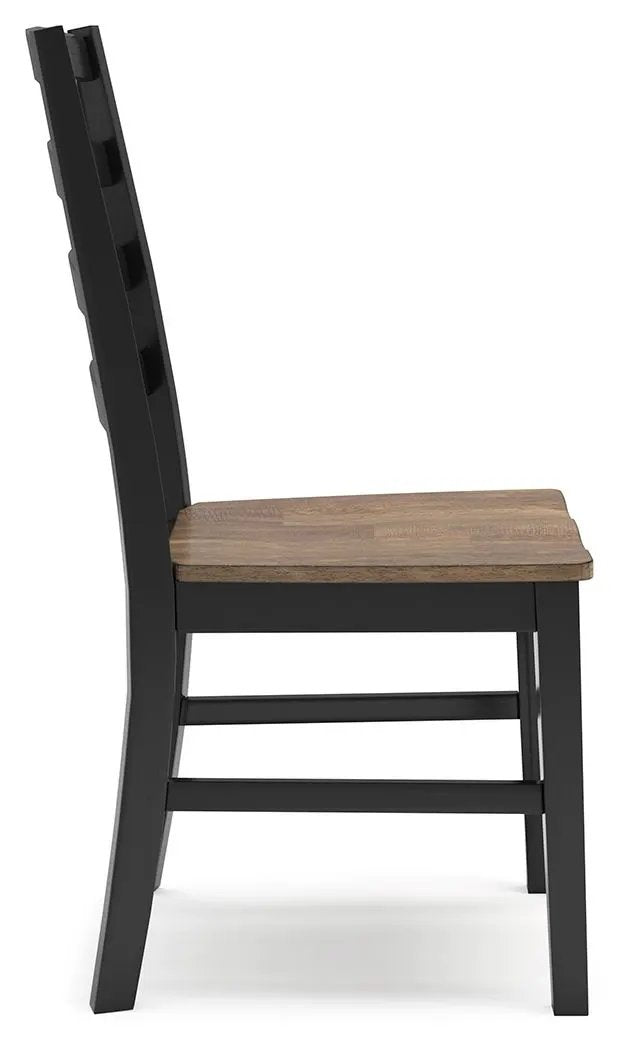 Dining Side Chair | Ladderback Design | Set Of 2 | Brown And Black