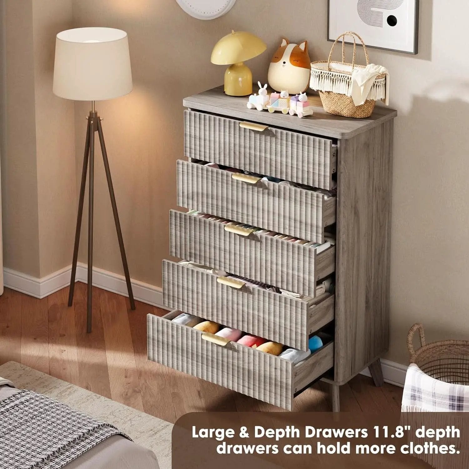 Grey Fluted Contemporary Five Drawer Bedroom Dresser from PriceLows™