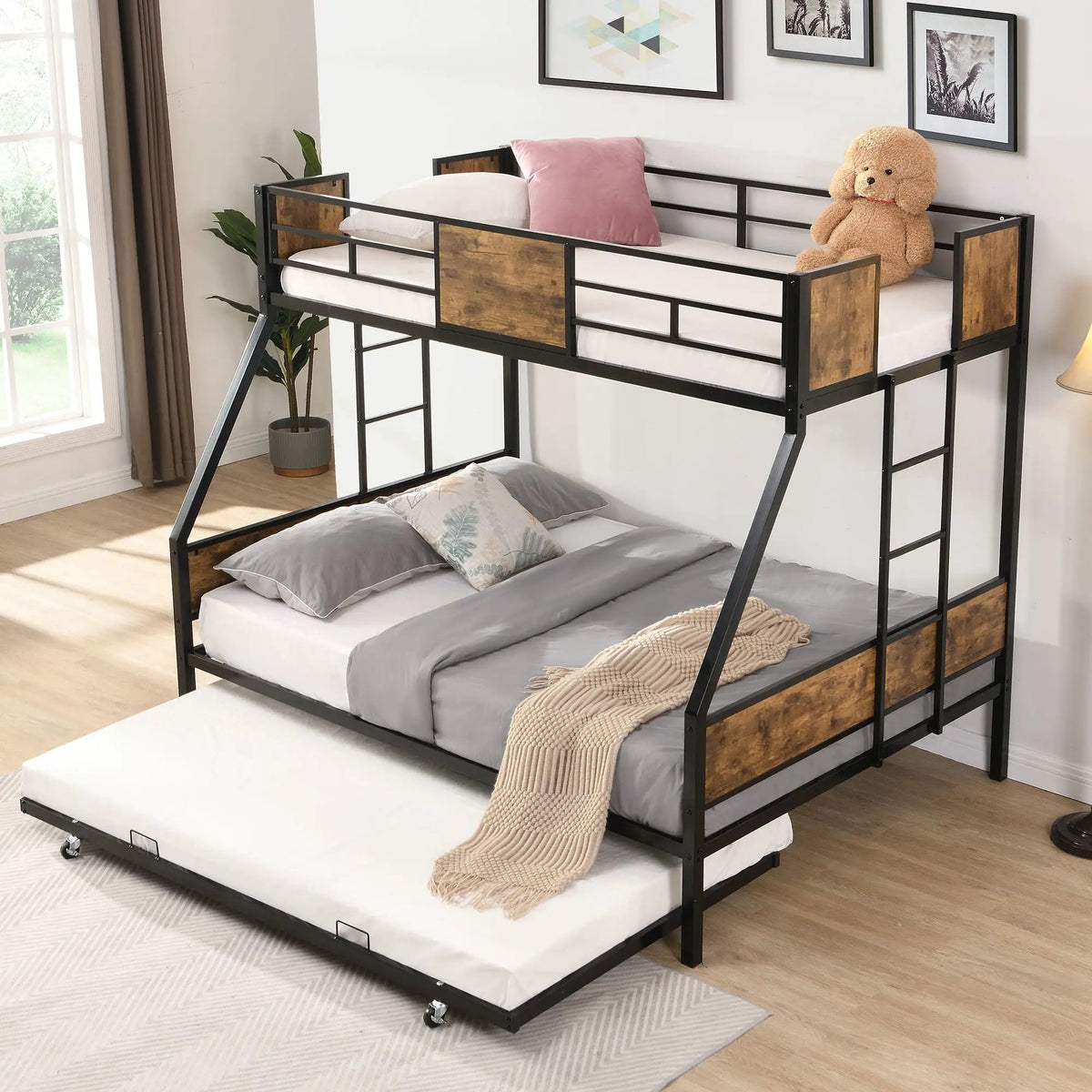 Modern Metal Bunk Bed | Dual Side Ladder | Steel Construction