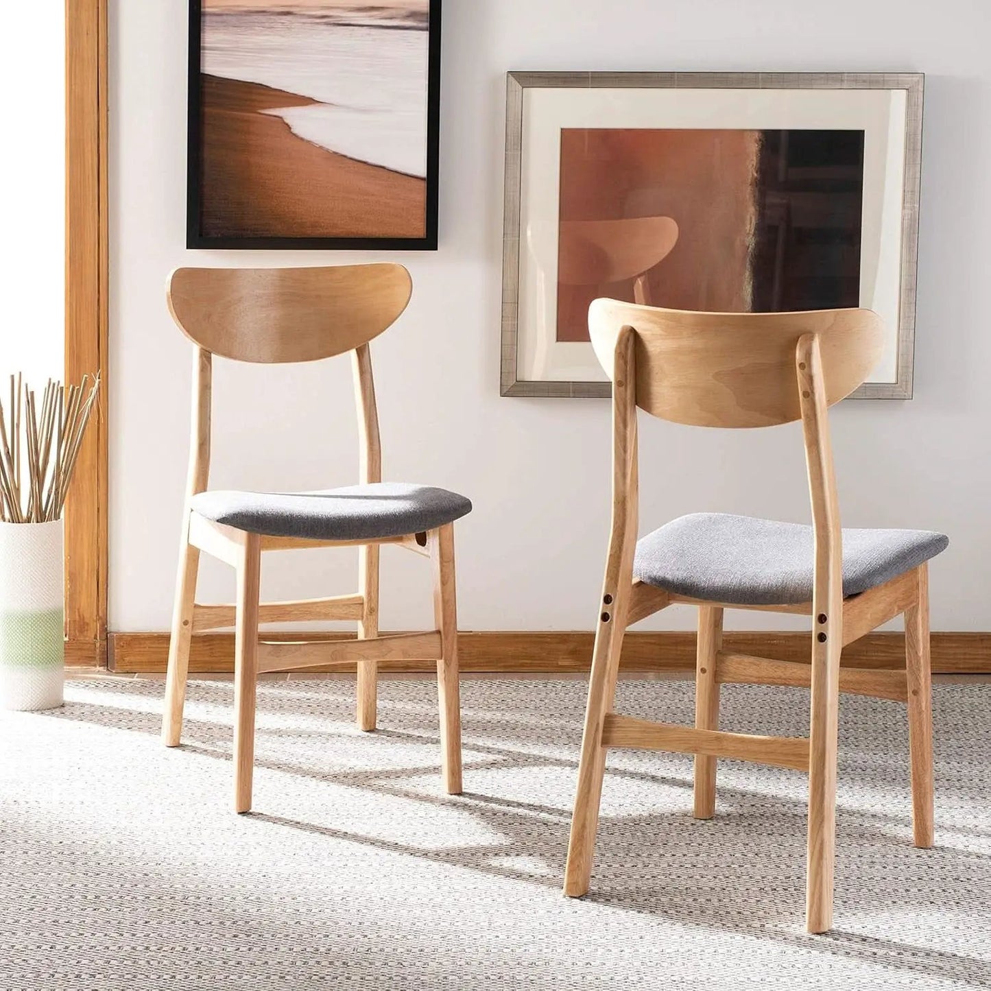 Dining Chair Set Of 2 With Grey Cushions And Natural Wood from PriceLows™