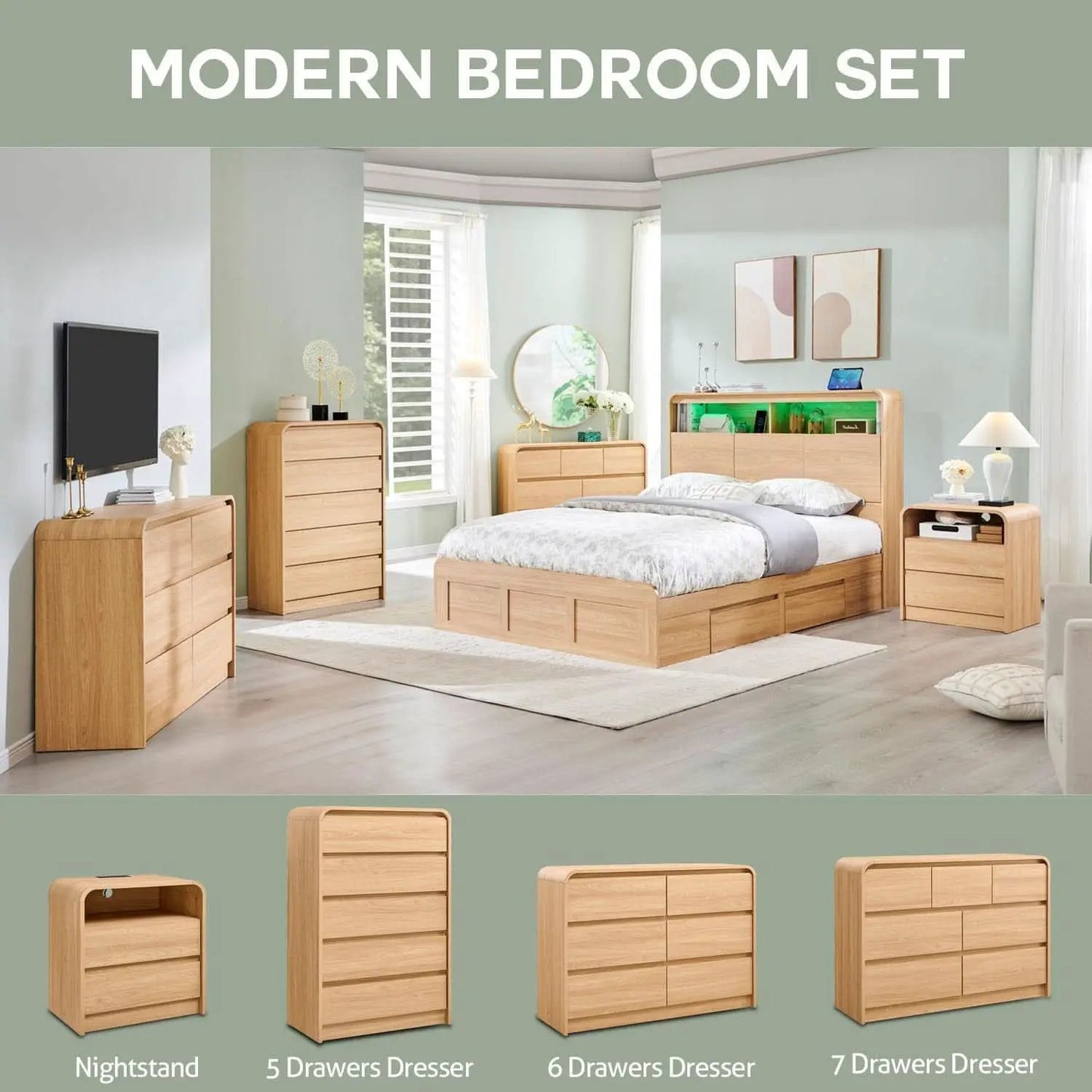 Contemporary Oak Seven Drawer Dresser With Textured Surface from PriceLows™