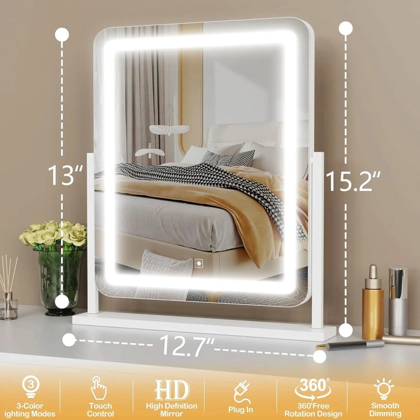 LED Makeup Vanity Mirror With Lights 15.2 Inch White from PriceLows™