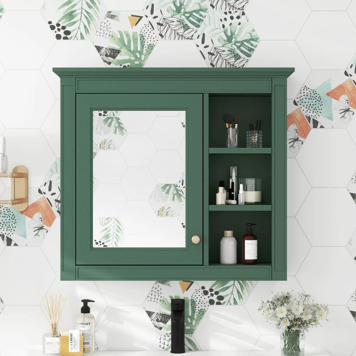 Modern Wall Mounted Medicine Cabinet | 3 Open Shelves | Mirror Door