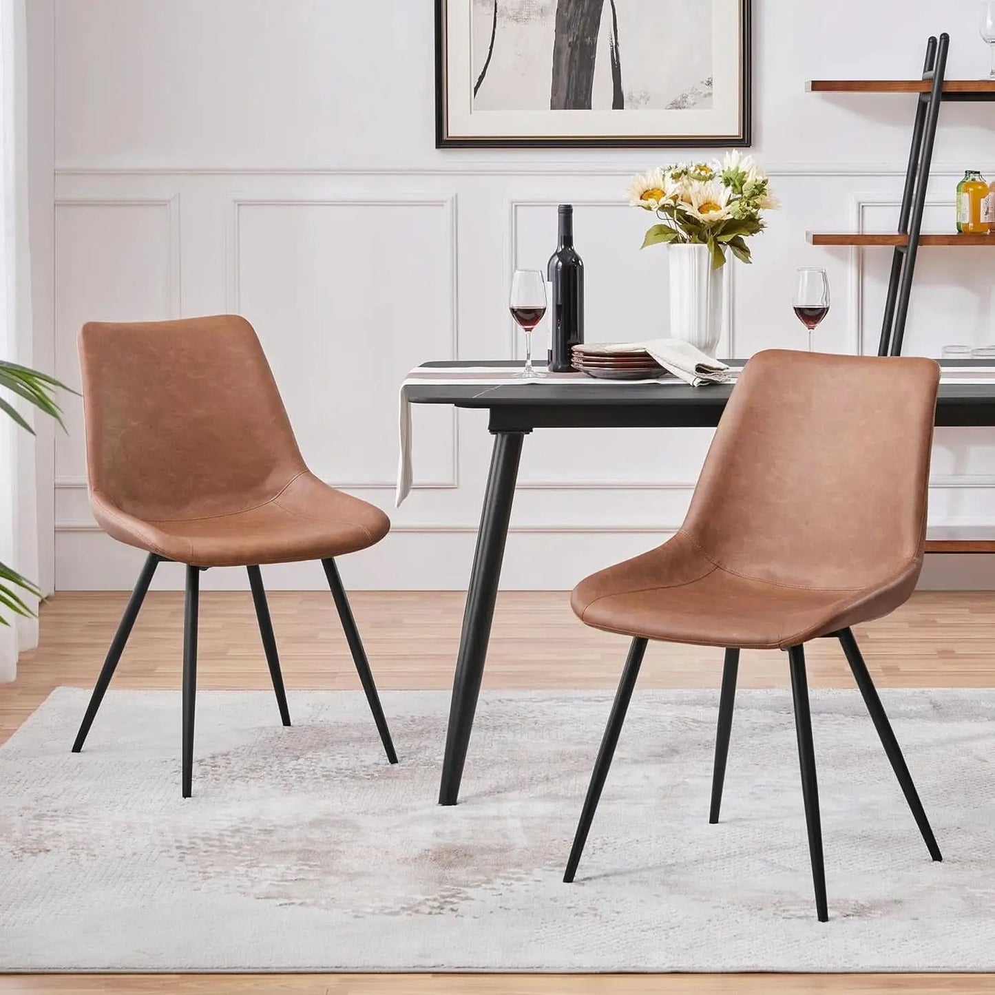 Dining Chairs Set Of 2 Brown Upholstered Faux Leather from PriceLows™